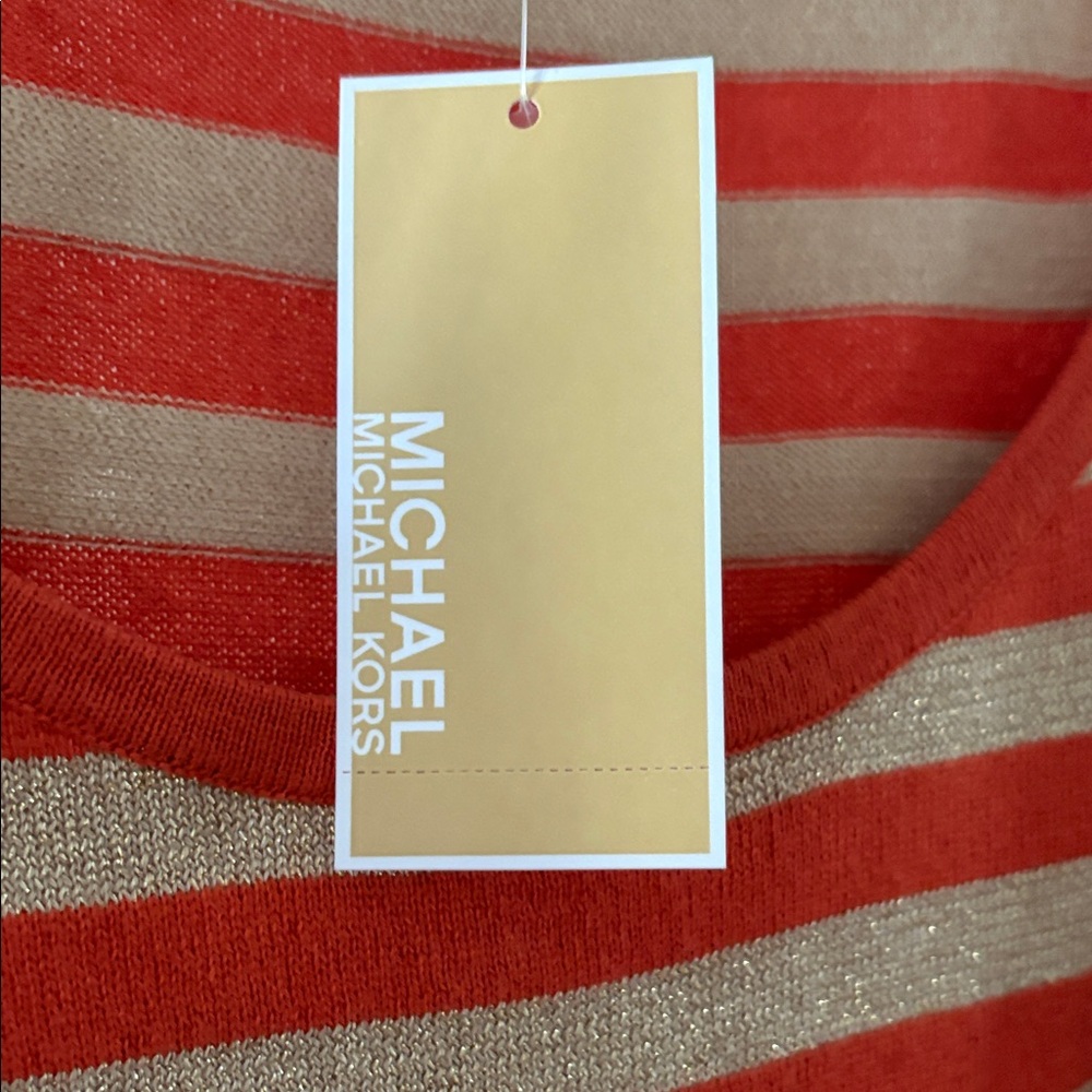 Michael Kors Striped Orange and Gold Women's Tank Top.   The fabric is stretchy - Picture 4 of 6